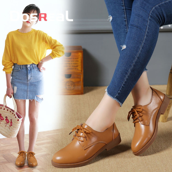 Women's Lace Oxford Shoes Women's Lace-up Shoes Beige Beatnik