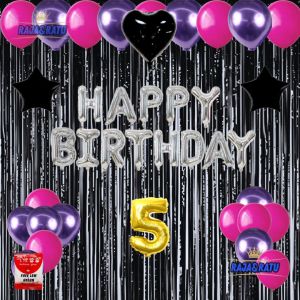 Paket Dekorasi Pesta Balon Happy Birthday Silver Set Dekor Ulang Tahun Tirai Hitam Simple