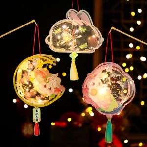 NCNC(okdeals01) lantern chinese灯笼 traditional 中秋节灯笼 Luminous Mid-Autumn Festival Lantern DIY Handmade Glowing Handheld Luminous Lantern Portable DIY Material Bag Rabbit Lantern Mid-Autumn Festival