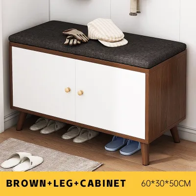 Tempat Pakai Sandal Ruang Tamu /Rak Sepatu Duduk Sofa Kayu / Lemari Sepatu 2 Susun/ Rak Sepatu【Garansi lima tahun】