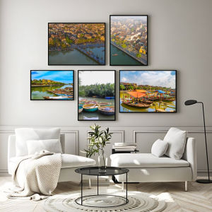 Tranh treo tường phố cổ hội an bộ 5 tranh trang trí decor quán nhà hàng kèm đinh