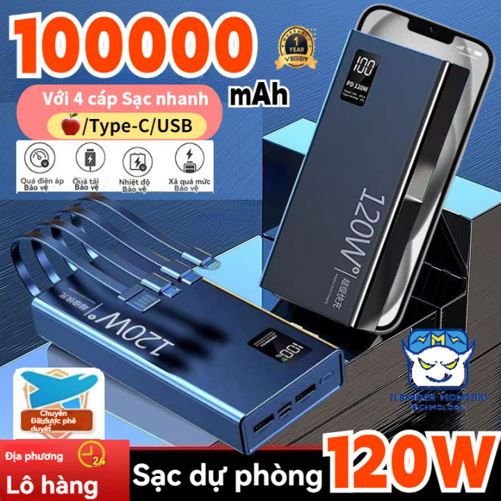 Pin Sạc Dự Phòng 100% Chính Hãng 100000mAh, Sạc Nhanh, Kèm 4 Cáp, Pin ...
