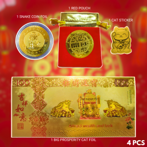 BSLS Lucky Charm 2025 Cat Gold Foil Lucky Red Pouch Cat Sticker Set Lucky Charm for Business