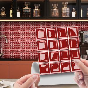 FUNG 10Pcs 3D Mosaic Tiles Wall Sticker PVC 10x10CM Mosaic Crystal Tile Stickers Wall Decal Self-Adhesive Brick Tile Stickers Kitchen
