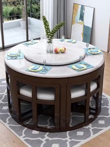 Marble Dining Tables and Chairs Set Modern Simple Retractable Household Dining Table Small Apartment Furniture Solid Wood Folding round Table