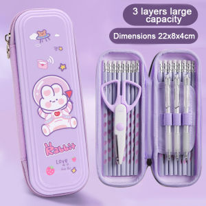Student Stationery Box 2-Layer Large Capacity Waterproof Pencil Case Multifunctional Plastic Pencil