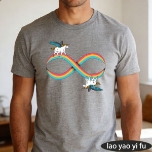 [Local Stock] HBESTY  Rainbow Infinity Ribbon Winged Unicorn Men Summer Cotton T Shirt Cute Fantasy Creature Boho Casual Holiday Wear Tee