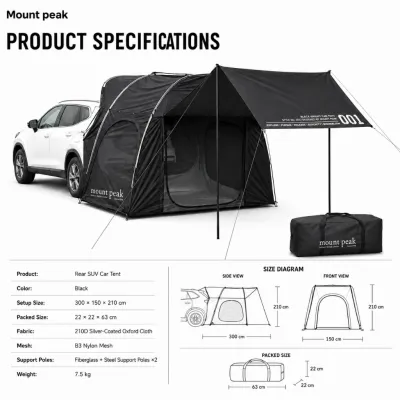 Mount peak SUV Tailgate Tent 2-3 Person 210D Silver Coated Waterproof B3 Mosquito Net Awning Portable Storage Bag