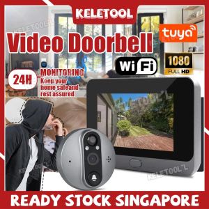 Smart Peephole Camera Tuya Waterproof True Wireless Video Doorbell 1080P Camera Pixel With 4.3 Inch Screen Real Time Indoor Monitor