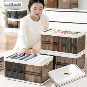 JustLiving 20L Foldable Clothing Storage Box with Lid Cabinet Drawer Plastic Multi-Compartment Underwear Storage Box Stackable Wardrobe Storage Organizer for Bedroom Living Room Toy Large Closet Drawer Organizer