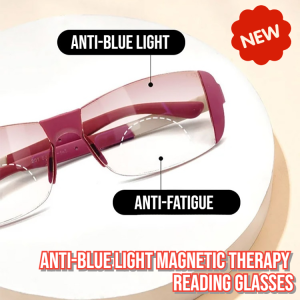 Anti-Blue Light Magnetic Therapy Reading Glasses anti-fatigue Ultralight Rimless  Far and near dual-purpose presbyopic glasses