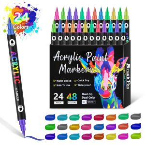 GORGE Quick Dry Dual-ended Markers 24/48 Colors Dual Color Acrylic Paint Markers Professional Waterproof Nail Doodle Pens Salon DIY