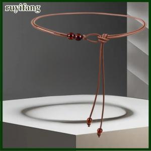 ruyifang เสื้อสเวตเตอร์แฟชั่นเชือกหนังกลมเข็มขัดบางตกแต่งเอวเชือกผูกตกแต่งสำหรับผู้หญิง