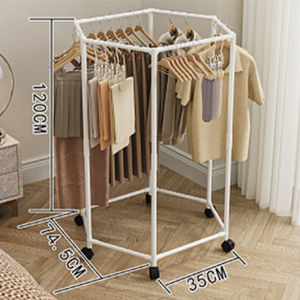 Rotating Clothes Rack With Wheels Thickened Circular Drying Rack Heavy Duty 60°Rotating Display Hanging Clothes Rack Movable Clothing Organizer For Bedroom Balcony Laundry Room