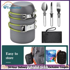 【Local Shipment】 Camping Cookware Set Aluminum Alloy Outdoor Pot Tableware Kit with Handle Lightweight Cookware Kit for Camping 1-2 Persons