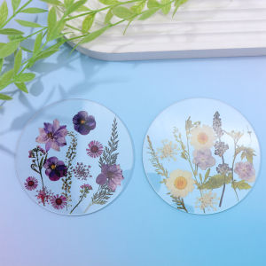 WARM Round Acrylic Coasters Transparent Sweet Cup Mat Elegant Colorful Floral Print Coasters Kitchen