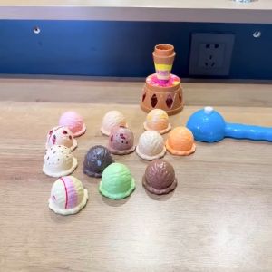 Ice Cream Stacking Tower with Scooper Balancing Fun Game Dessert Ice Cream Games Toy Montessori Educational Simulation Ice Cream Kitchen Toy Colorful Learning