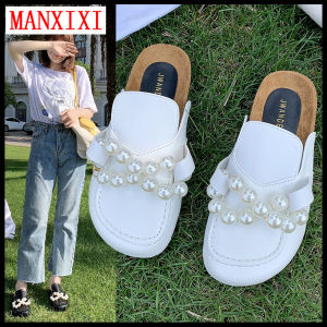 MANXIXI Dép Xăng Đan Đế Bằng Ngọc Trai Đẹp Cho Nữ Giày Lười Thời Trang (Cỡ 35-42)