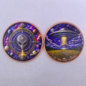 【discount store】1 OZ .999 Fine Copper Round Alien UFO Color Relief Commemorative Medal Planet Space Cosmos Crop Circle Collectible Copper Medal