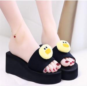 MANXIXI Beautiful 2.36 Inches Wedge Sandals Chick Rabbit Bear Inlay Rubber Sole Sturdy Flat Slippers For Women (Size 35-40)