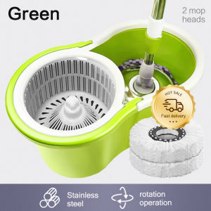 CBH Mop with spinner 360° Rorating Squeeze Flat Mop with bucket Map Mop for floor with 2 mop heads