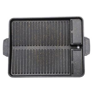 Korean Yakiniku Samgyupsal Grill Pan With Dual Handles & Grease Draining System Non-Stick BBQ Tray