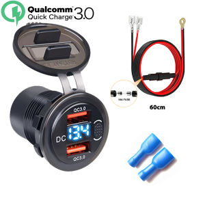 Kebidumei 12-24V 36W Dual USB QC 3.0 cepat mengecas dengan suis LED voltan paparan pengecas kereta kalis air