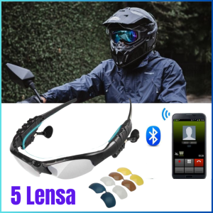 KALLA VICTGOAL Kacamata Olahraga motoran goes berkendara Polarized Earphone Bluetooth dengan 5 Lensa