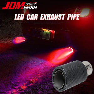 JDMGRAM Carbon Fiber Car Exhaust Pipe With LED Light 63mm Muffler Tip Auto Universal Modified Single Outlet Tail Throat Automobile Exterior Accessories