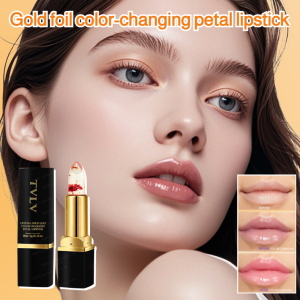 Gold foil color-changing petal lipstick Waterproof moisturizing lip balm No fading Thermal-changing flower lipstick