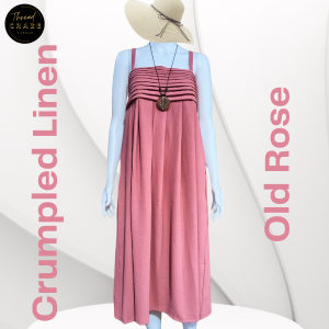 D&D Elegant Crumpled Linen Midi Dress with Pleated Bodice & Elasticated Back - FreeSize (M to Semi XL) - Versatile & Comfortable