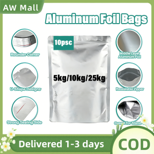10 Pieces Aluminum Foil Bags Food Long Term Storage Flat Heat Sealing Bags With Oxygen Absorber Air Tightness for Rice Food Coffee Tea Beans