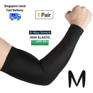 Compression Arm Sleeves (Black 1 Pair) Anti UV for Outdoor Sports Cycling Running Golf Cooling Armsleeve Dry Fit Hand Arm Elbow Protection Sleeve