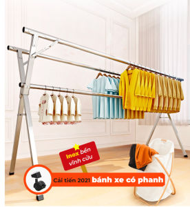Thanh lý sào Phơi Quần Áo Có BÁNH XE bị móp - chất liệu inox có thể Gấp Gọn Treo quần áo tiện lợi