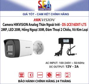 Camera HIKVISION Analog Thân Ngoài trời 2.0MP - LED 20M Hồng Ngoại 30M Đàm Thoại 2 Chiều Võ Kim Loại - DS-2CE16D0T-LTS