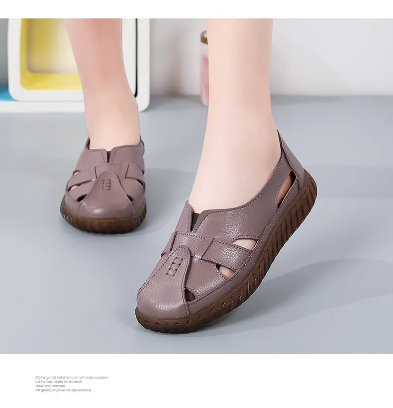 VIWANA Genuine Leather Sandals For Women Big Size 41 Korean Style Lady  Casual Flat White Shoes Slip On Loafers For Women 2022 Fashion Women Sandals