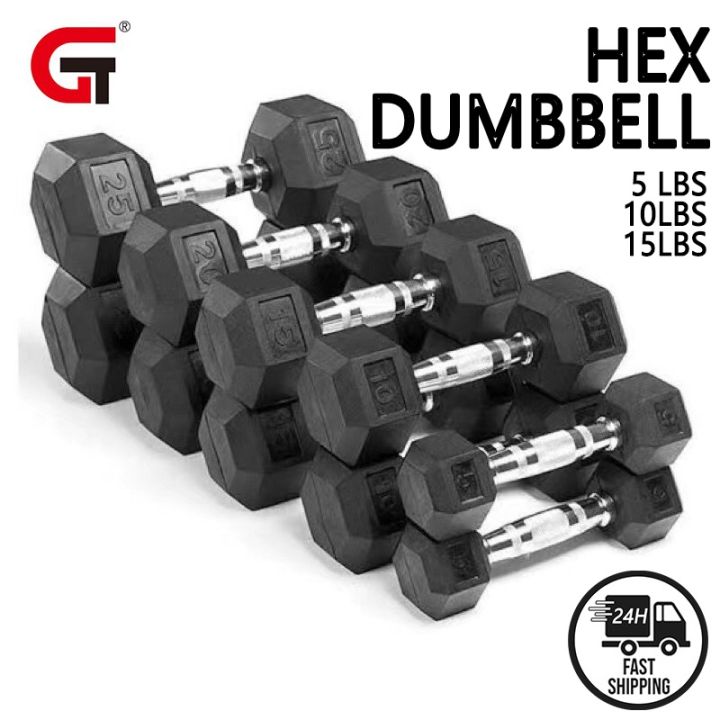 GT Per Pc Rubber Hex Dumbbell Rubberized Hexagon Dumbbell with