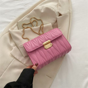 Kstyle Women Fashion Elegant Classy Chain Embroidery Line Premium PU Leather Travel Outing Sling Bag Shoulder Bag Crossbody Handbag Pouch Clutch - 9733
