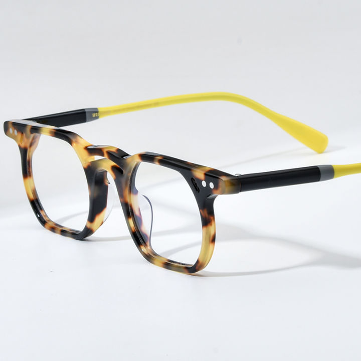 Hepidem Multicolor Acetate Glasses Frame Men Retro Vintage Square Eyeglasses Women Myopia 6359