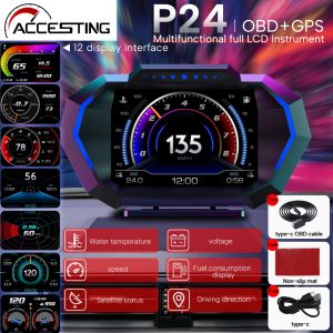 P24 GPS Car OBD OBD2 Meter Digital Scanner Alarm Speed Gauge display Hud Water temp RPM turbo boost