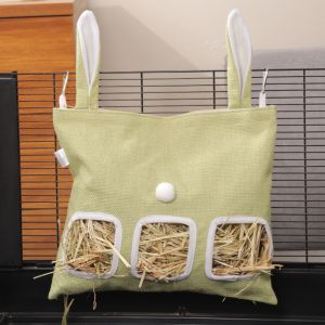 GTRBFDS Canvas Hanging Hay Bag 2/3 Holes Large Capacity Small Animal Feeder Bag  Rabbit Ears Food Dispensers Bag Bunny Guinea Pigs
