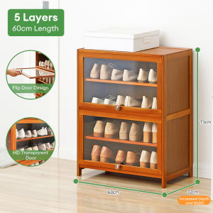 Bamboo Shoes Cabinet Shoe Rack Organizer Shoe Cabinet Bamboo Brown Acrylic Display 35+ Pairs Of Shoes Storage Wood
