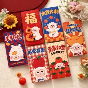 DIMEL 6Pcs Traditional 2027 Sheep Year Red Envelope Paper Sheep Year Lucky Money Bag Lucky Chinese New Year Red Envelope Spring Festival