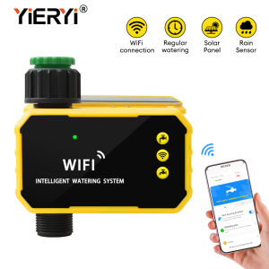 Yieryi WiFi Garden Watering Timer Solar Irrigation System Controller Automatic Sprinkler Controller Water Timer for Garden Yard Lawn Greenhouse