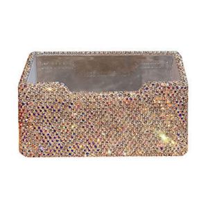 DFVDSPW Rhinestone-inlaid Business Card Holder Luxury Acrylic Table Top Organizer Large Capacity High-End Name Card Case Office Decoration