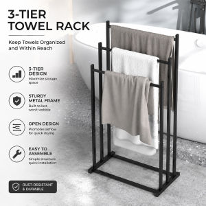 【Ready Stock】Towel rack Rak tuala Tempat gantung sejadah Bathroom standing towel hanger Creative floor towel rack stand
