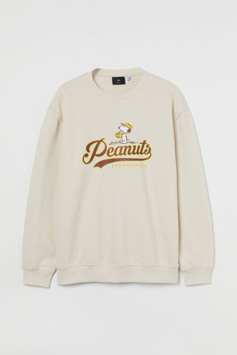 Crewneck h*m Peanuts Cream Kaos Hoodie Crewneck H&M Kaos Hoodie