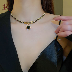 Frascati Crystal-encrusted Enamel Love Lock Leather Winding Choker Necklace Heart Black Collar Necklace Women Gift