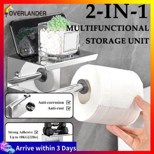 Stainless Steel Roll Paper Dispenser Wall Mounted Floating Paper Shelf Punch-Free Paper Holder Rack Bathroom Accessories