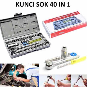 Kunci Pas Shock Sok Socket Ring Wrench Obeng Universal Set 40 in 1